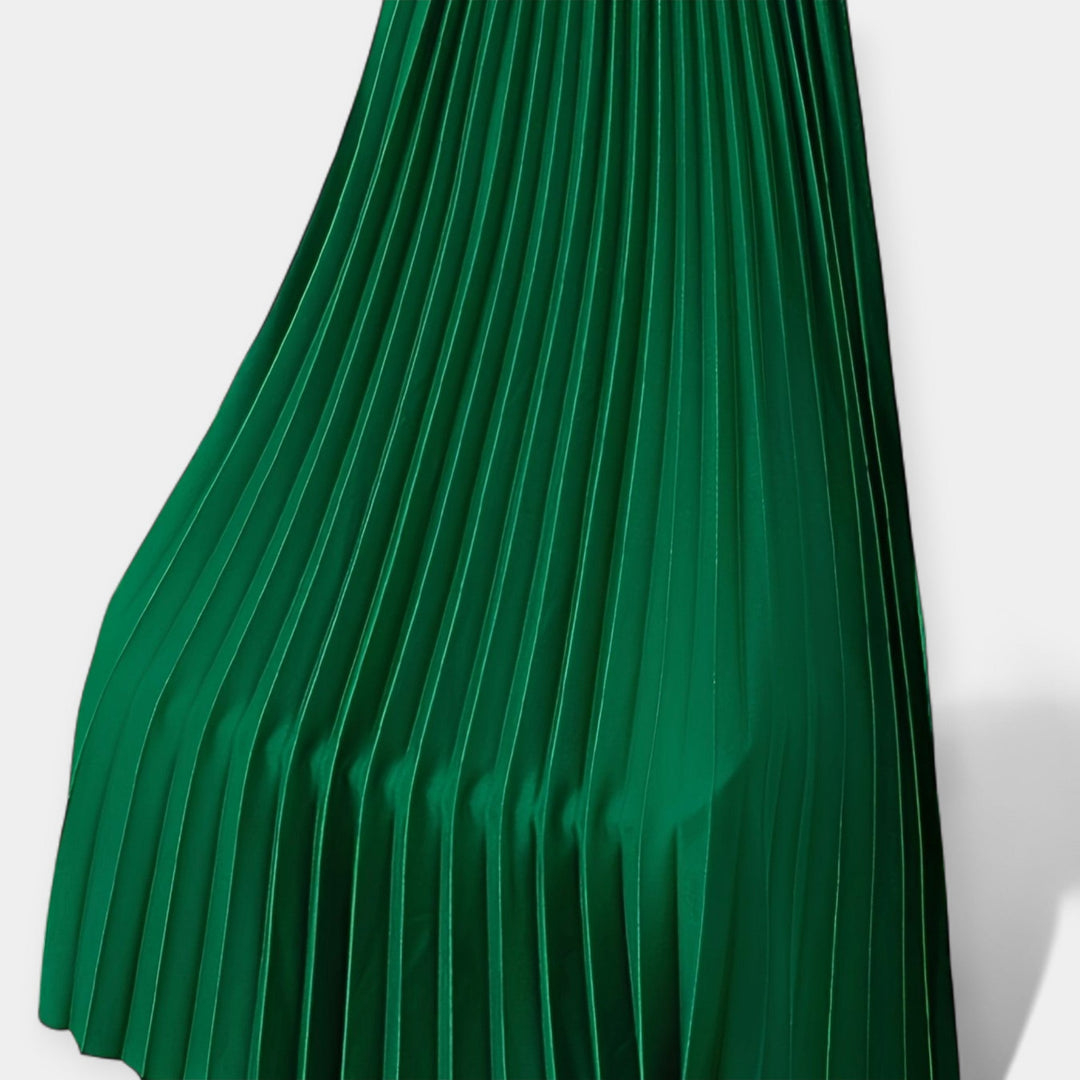 Long Pleated Satin Skirt