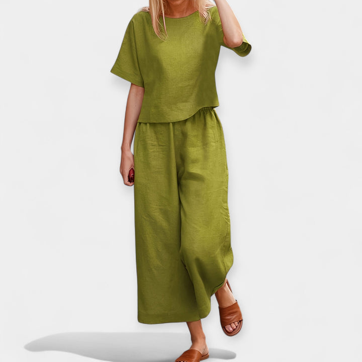 Airy Pants Set with Short-Sleeve Top