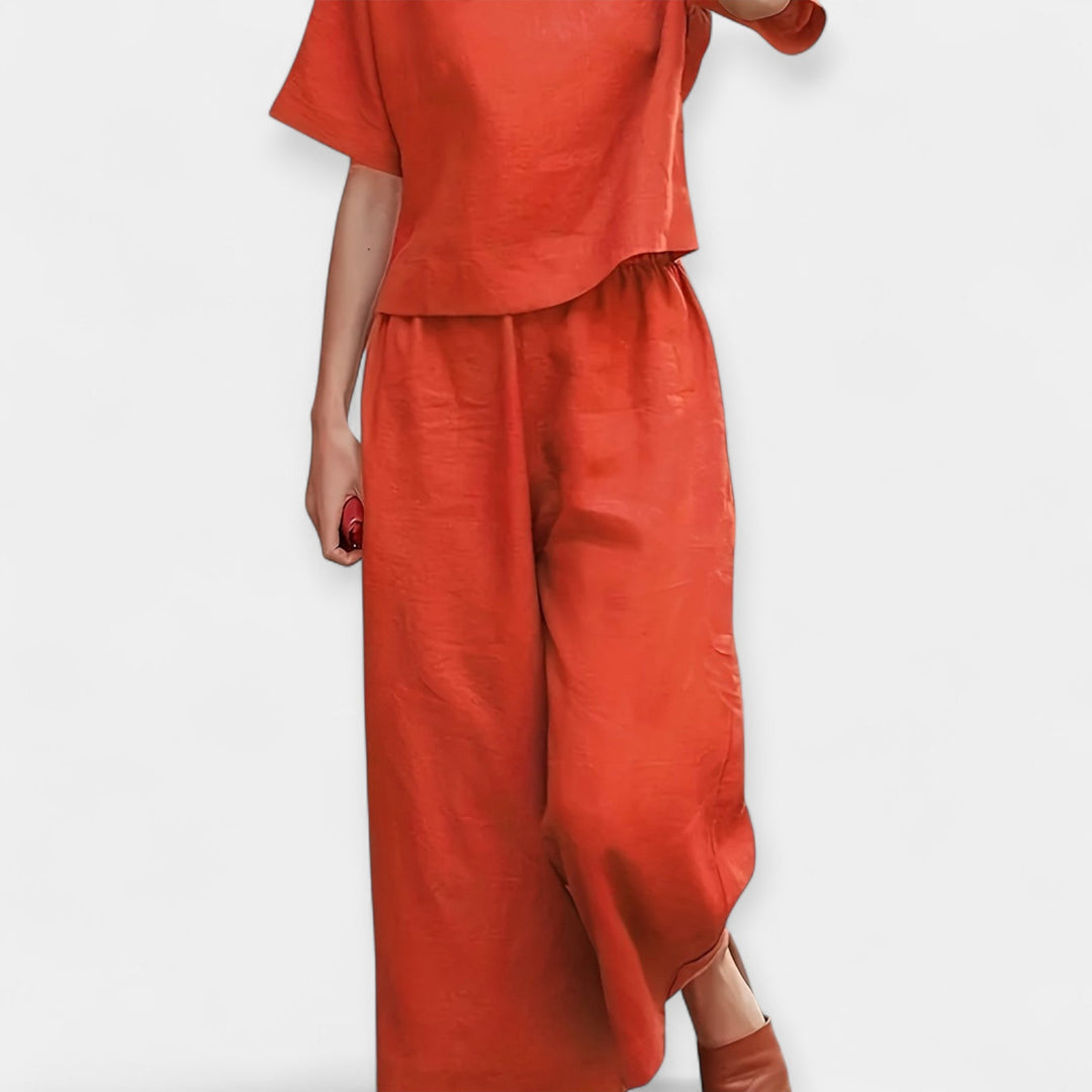 Airy Pants Set with Short-Sleeve Top