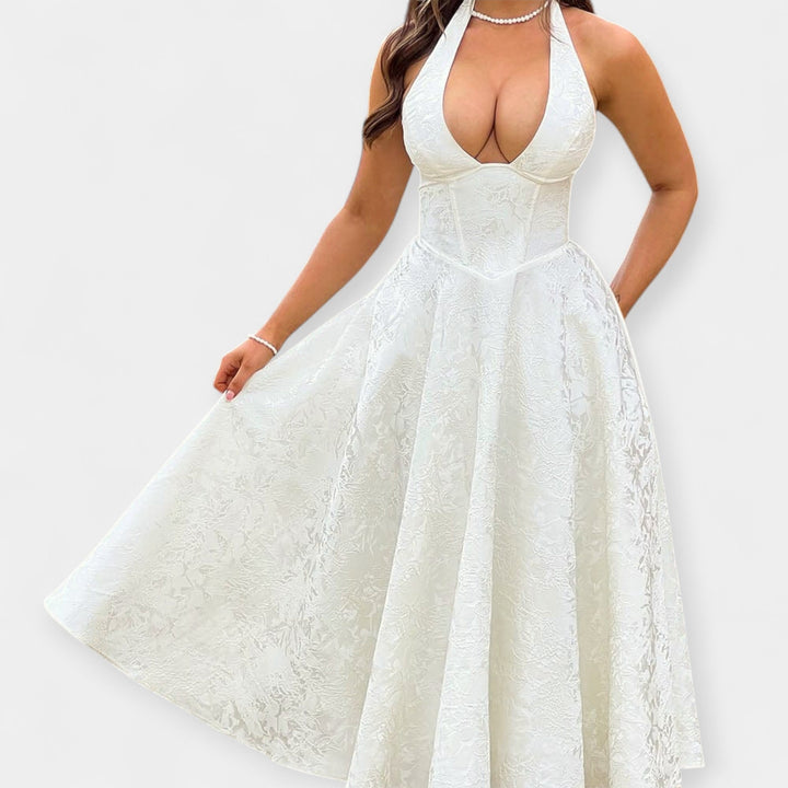 Midi Dress with Open Back and Corset Design