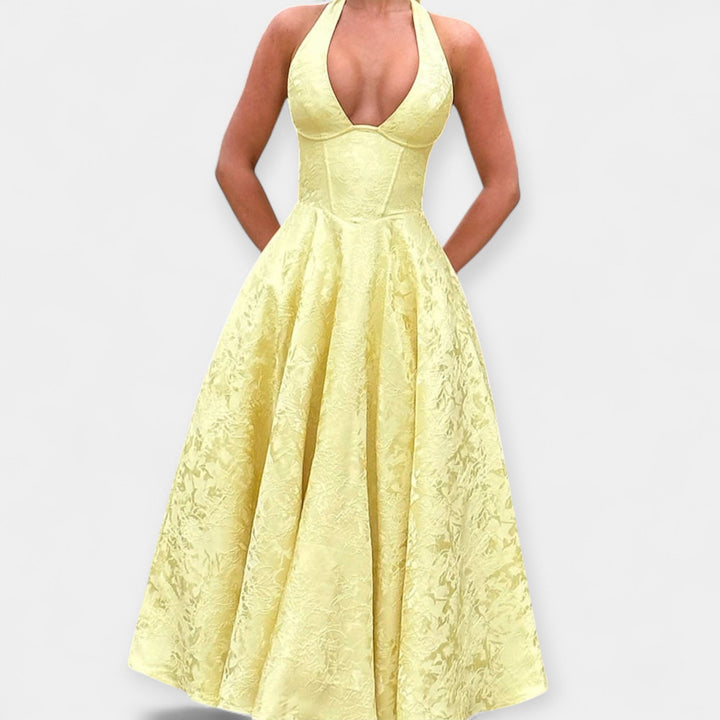 Midi Dress with Open Back and Corset Design