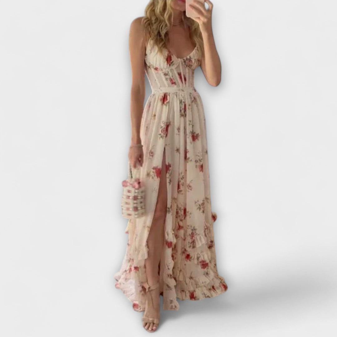 Maxi Dress with Floral Pattern and Slit