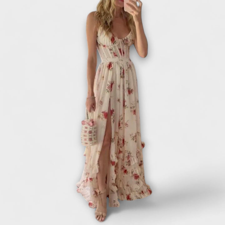 Maxi Dress with Floral Pattern and Slit