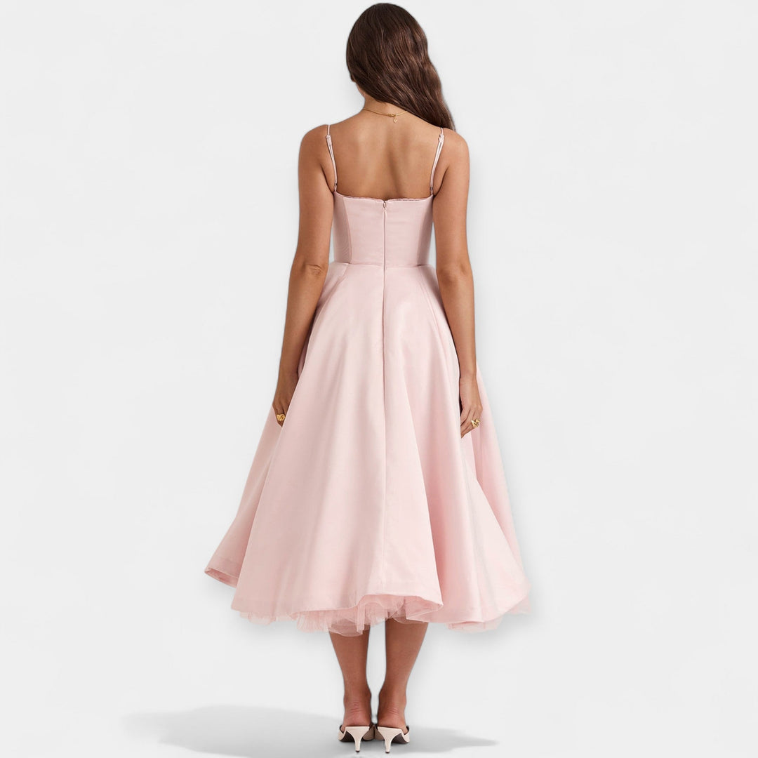 Midi Dress with Tulle Transparencies
