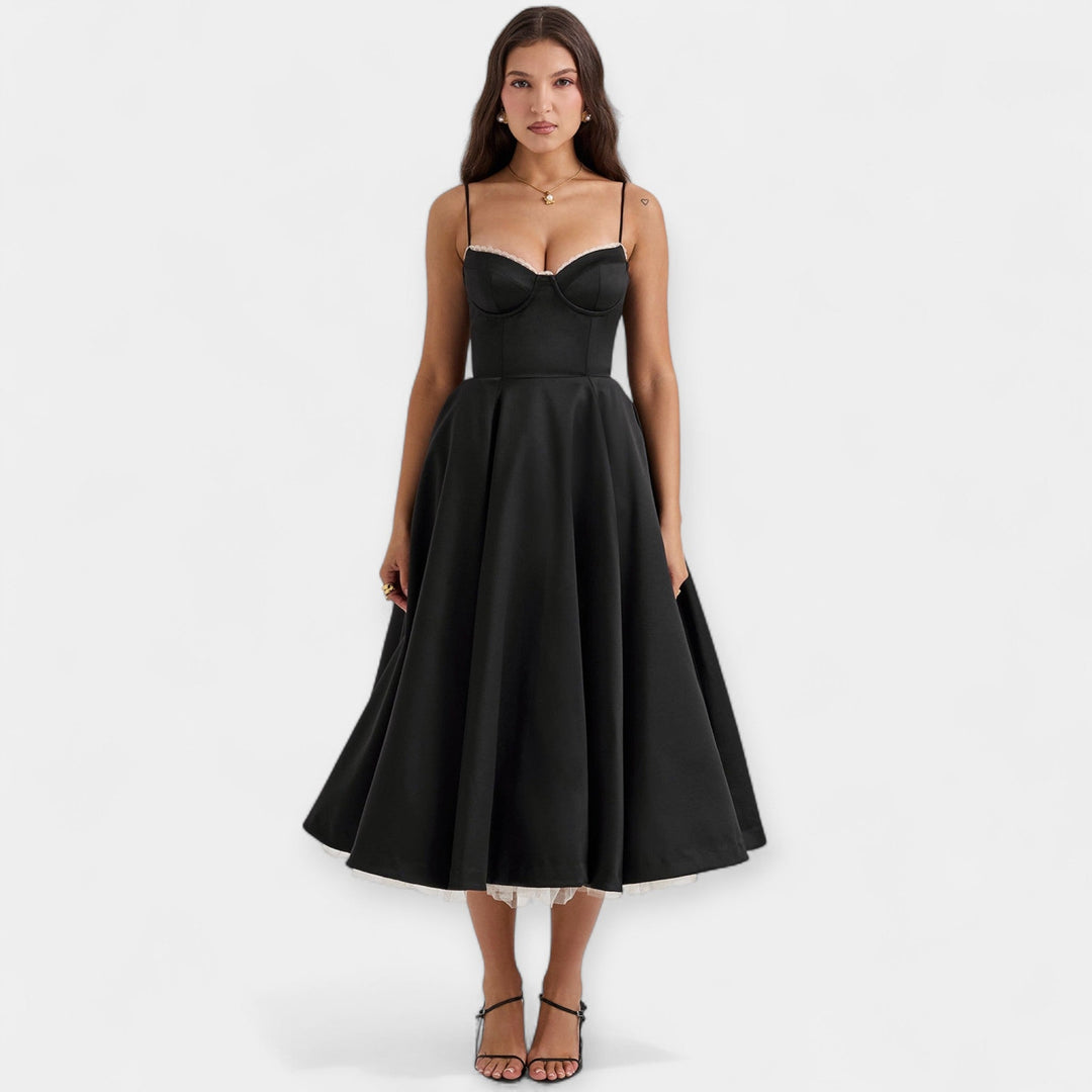 Midi Dress with Tulle Transparencies