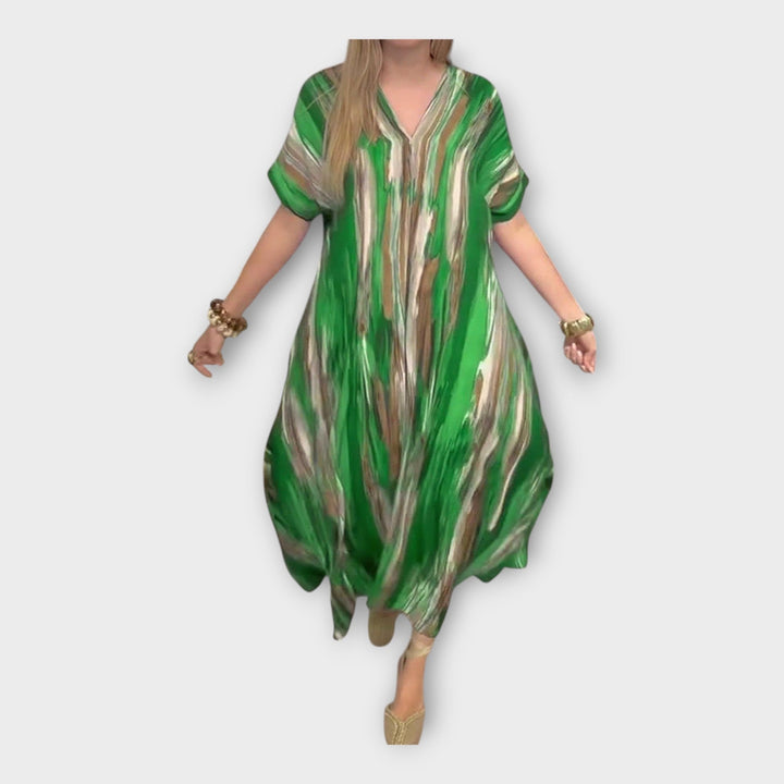 Long Kaftan with V Neckline and Wide Sleeves