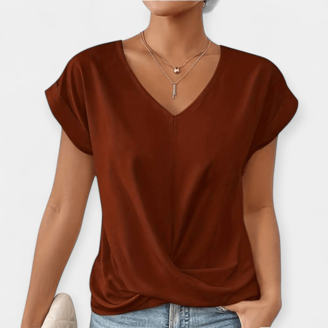 V-Neck Short Sleeve Blouse
