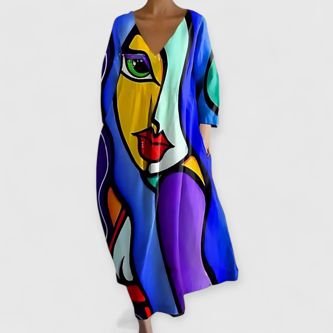 Dress with Shiny V-Neck