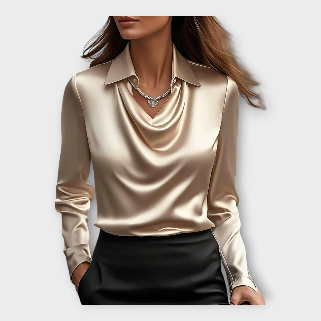 Satin Blouse with Draped Neckline and Collar