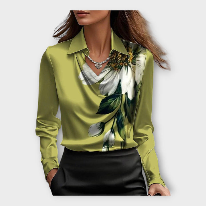 Satin Blouse with Draped Neckline and Collar
