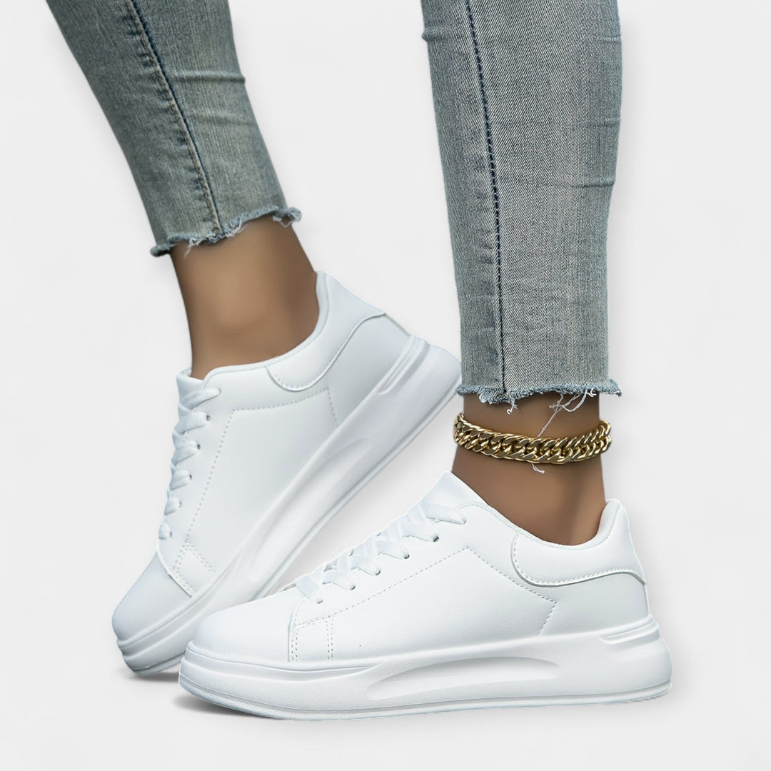 White Leather Sports Sneakers