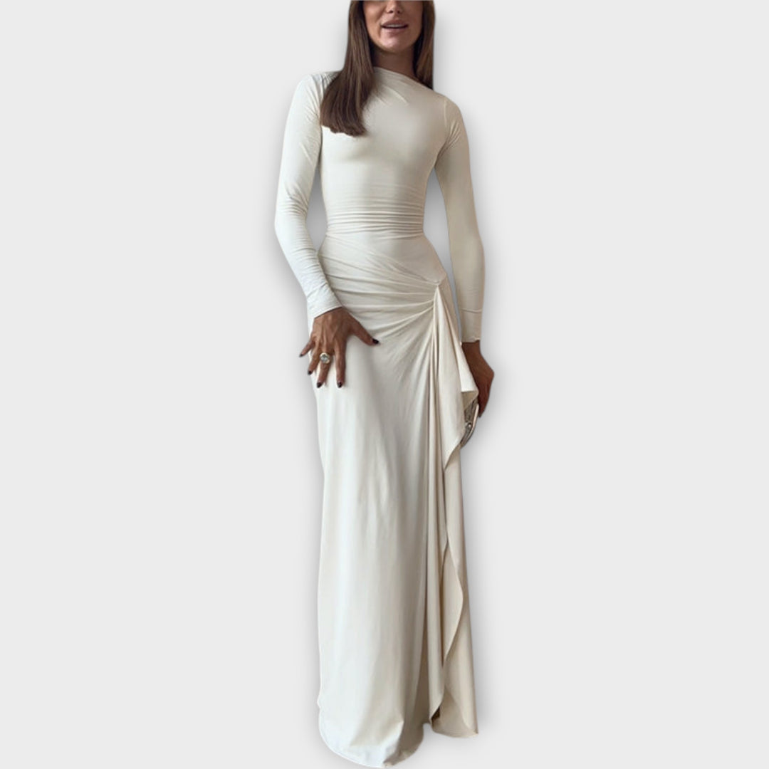 Graceful Long-Sleeve Maxi Dress with Draped Detail
