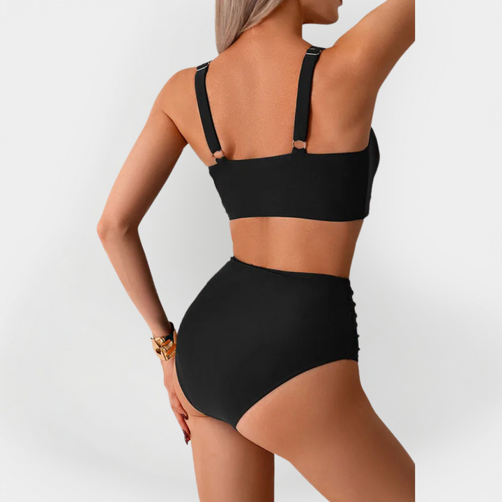 Women's High-Waisted Bikini with Bust Ruffle