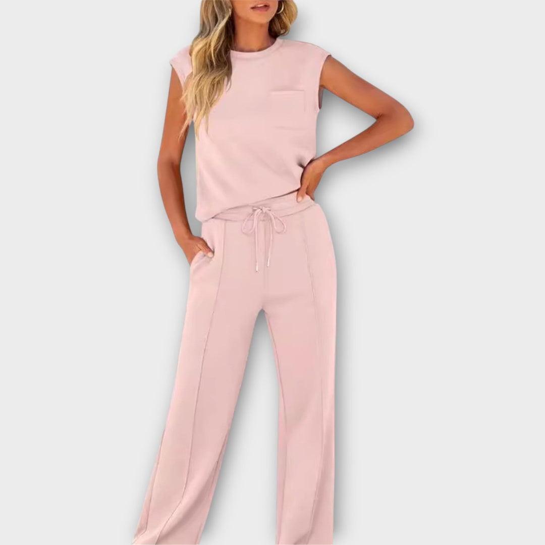 Sleeveless Blouse and Pants Set with Drawstring