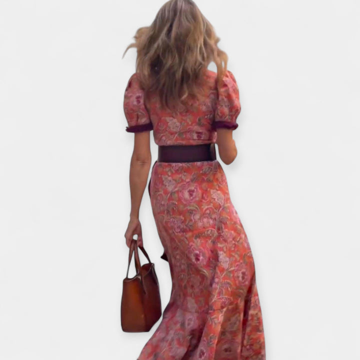 Romantic Dress with Belt and Puff Details