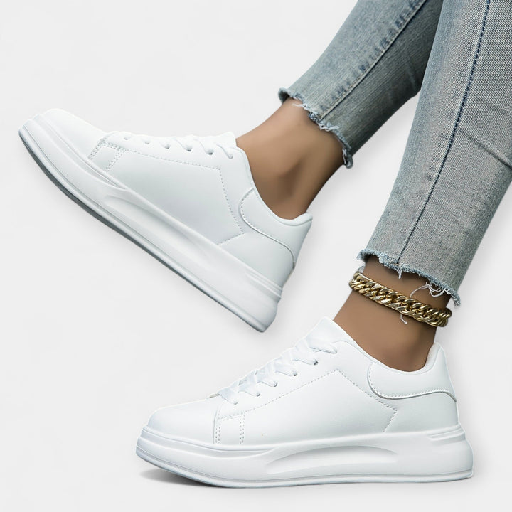 White Leather Sports Sneakers