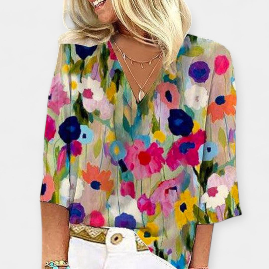 Floral Blouse with V-Neck