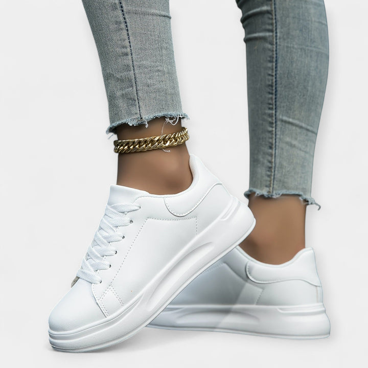 White Leather Sports Sneakers