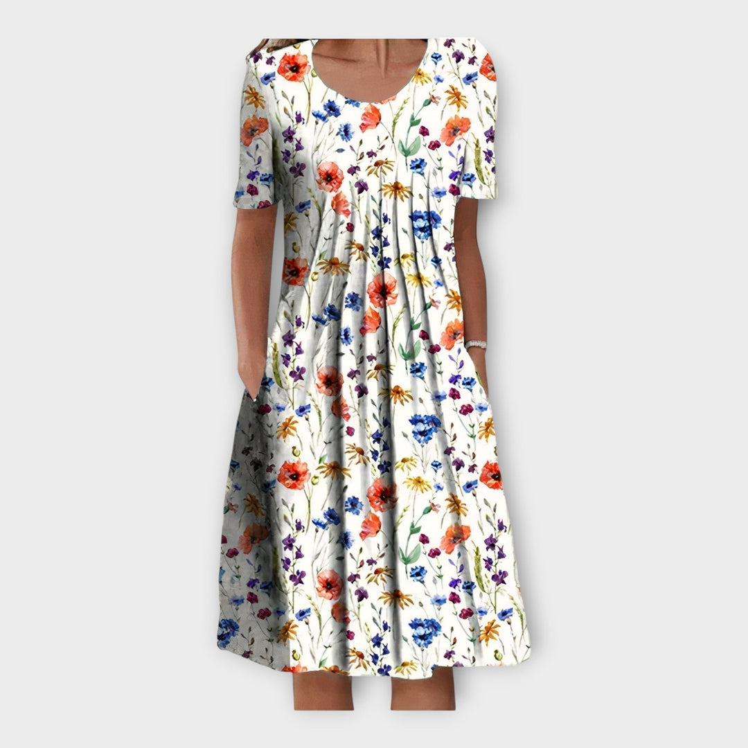 Dress with Floral Design and Short Sleeves