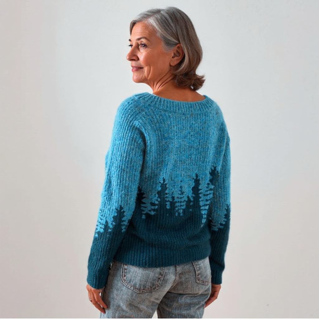 Knitted Blouse with Forest-Inspired Pattern