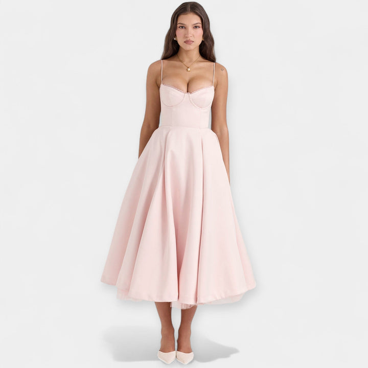 Midi Dress with Tulle Transparencies