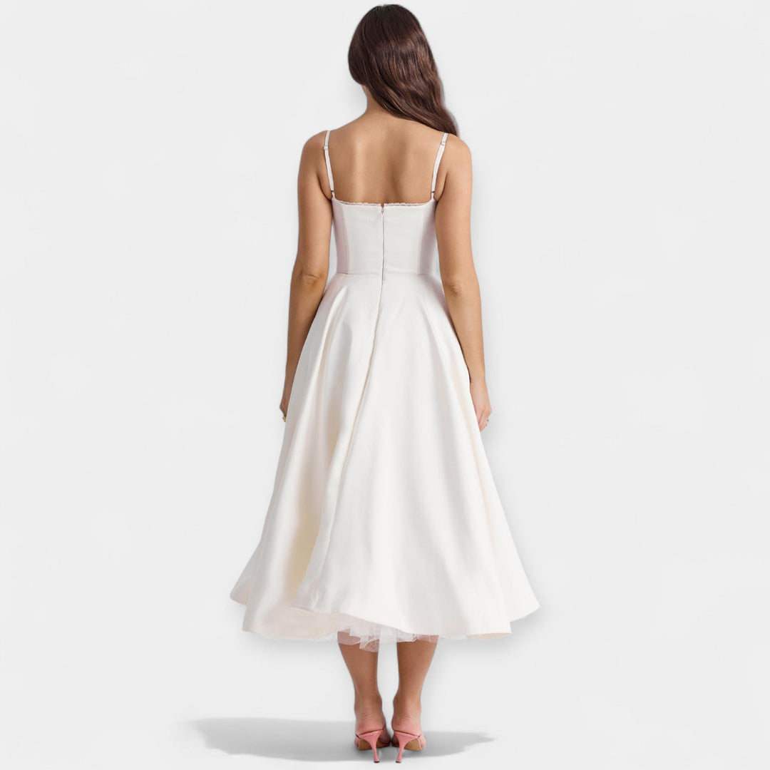 Midi Dress with Tulle Transparencies