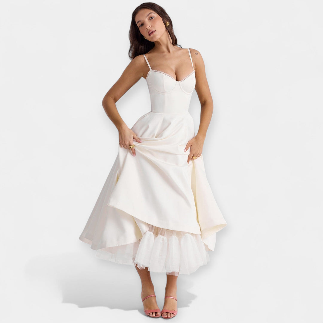 Midi Dress with Tulle Transparencies